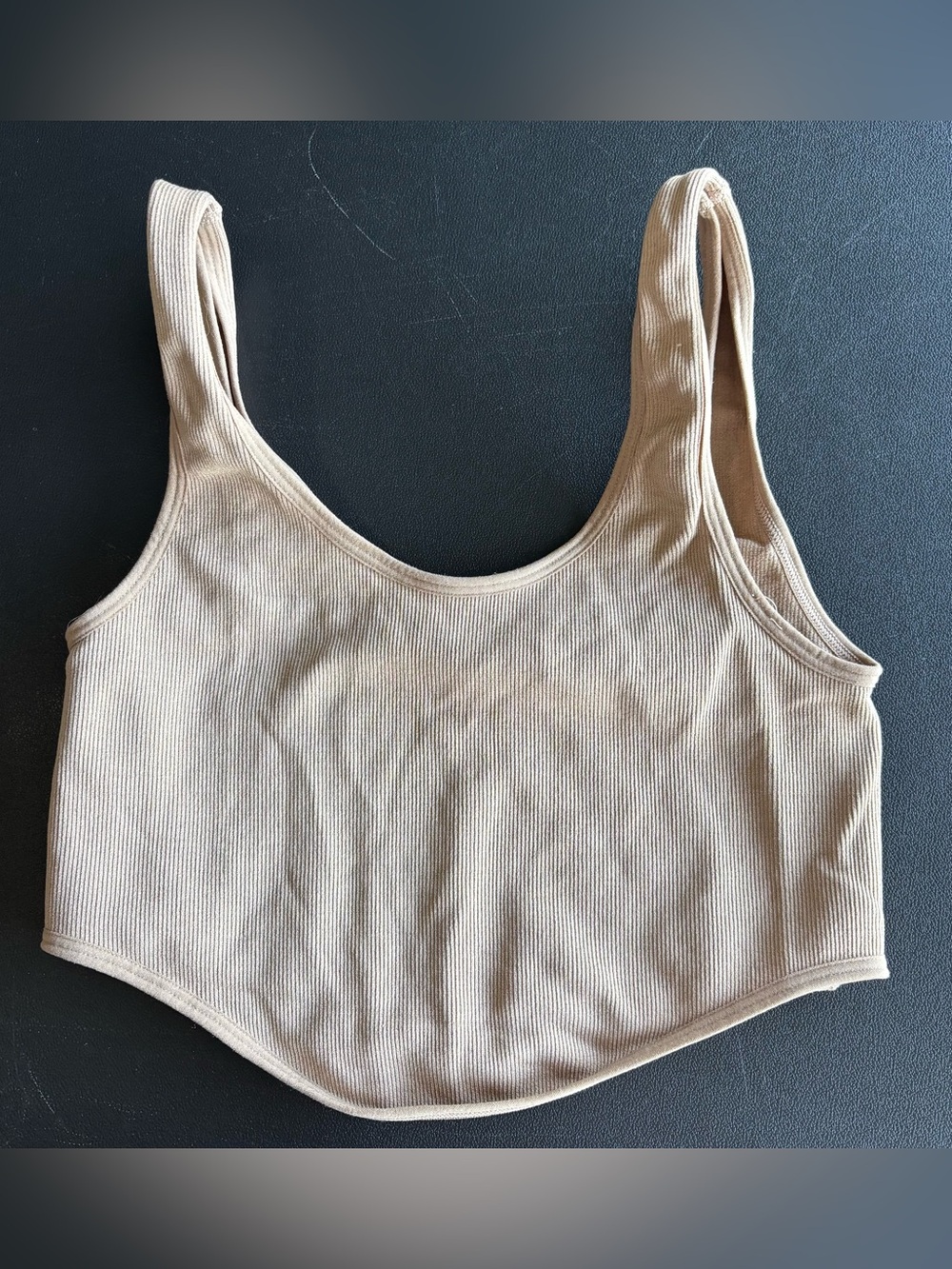 Ribbed Scoop Crop Tank in Nude